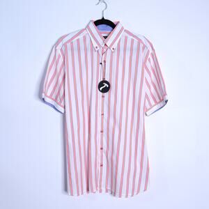 HAMMER MADE Zanzibar Striped Shirt NWT Button Down Coral Multi Men's L-XL/17